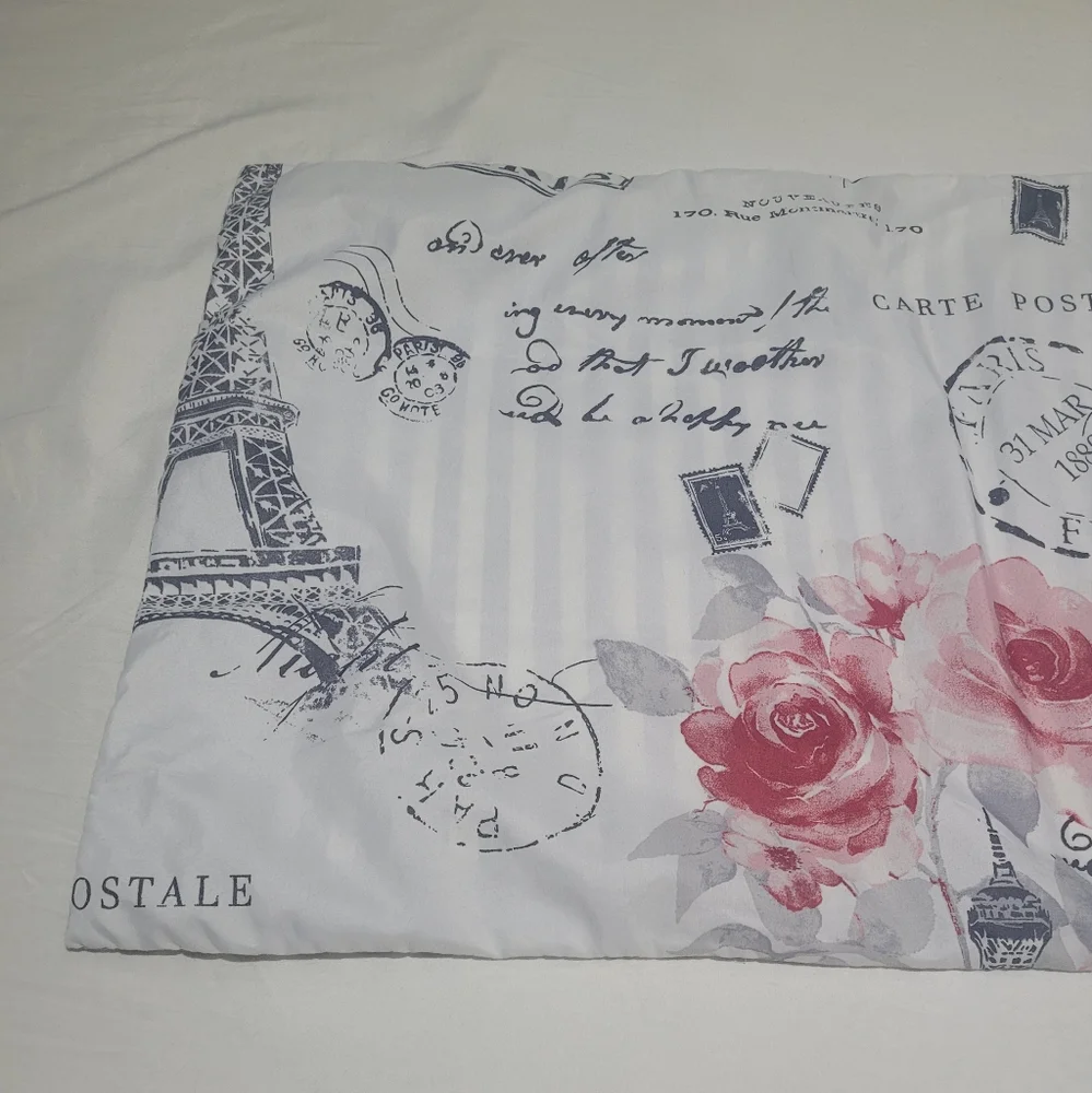 King Pillowcase Paris Graphic Print Pattern Bedding Decor Stripe Eiffel Tower